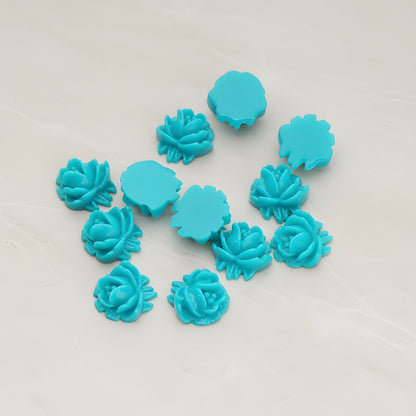 Half Rose Flower Flat Back Cabochon, 6 Pc - Teal (CB.125)