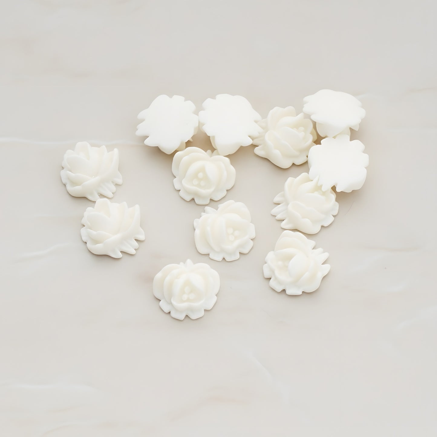 Half Rose Flower Flat Back Cabochon, 6 Pc - White (CB.125)