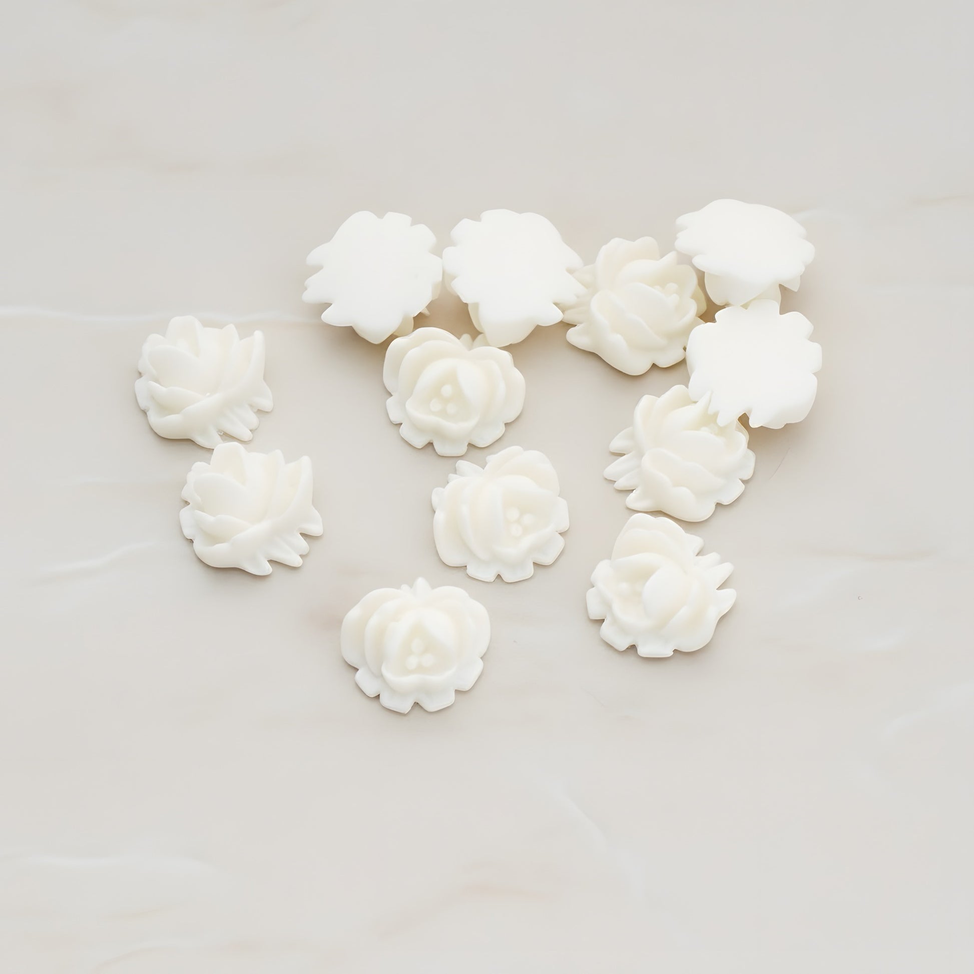 Half Rose Flower Flat Back Cabochon, 6 Pc - White (CB.125)