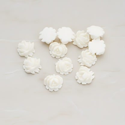 Half Rose Flower Flat Back Cabochon, 6 Pc - White (CB.125)
