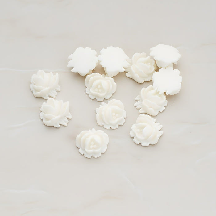 Half Rose Flower Flat Back Cabochon, 6 Pc - White (CB.125)