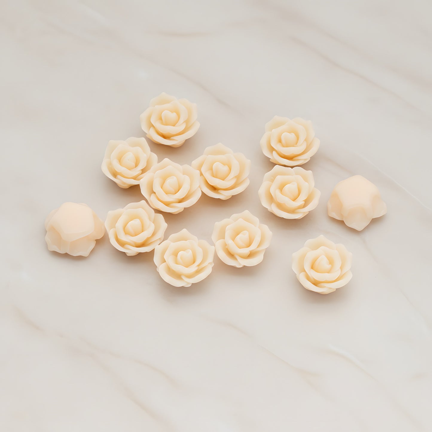Pointed Petal Rose Flower Flat Back Cabochon, 6 Pc - Apricot (CB.132)