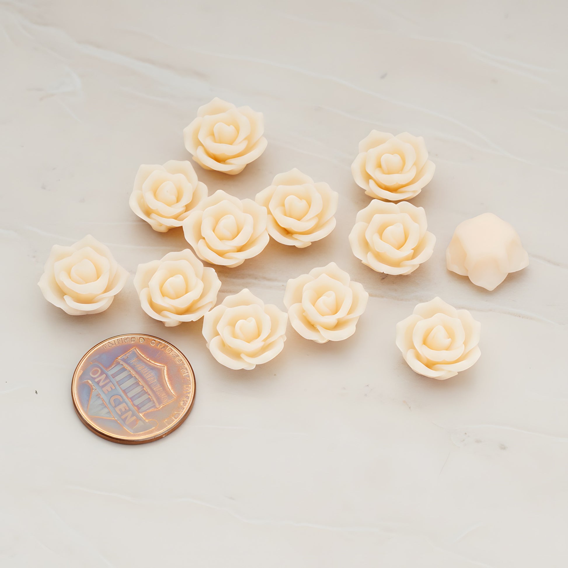 Pointed Petal Rose Flower Flat Back Cabochon, 6 Pc - detail view 1 (CB.132)