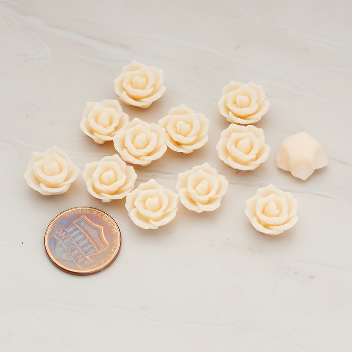 Pointed Petal Rose Flower Flat Back Cabochon, 6 Pc - detail view 1 (CB.132)