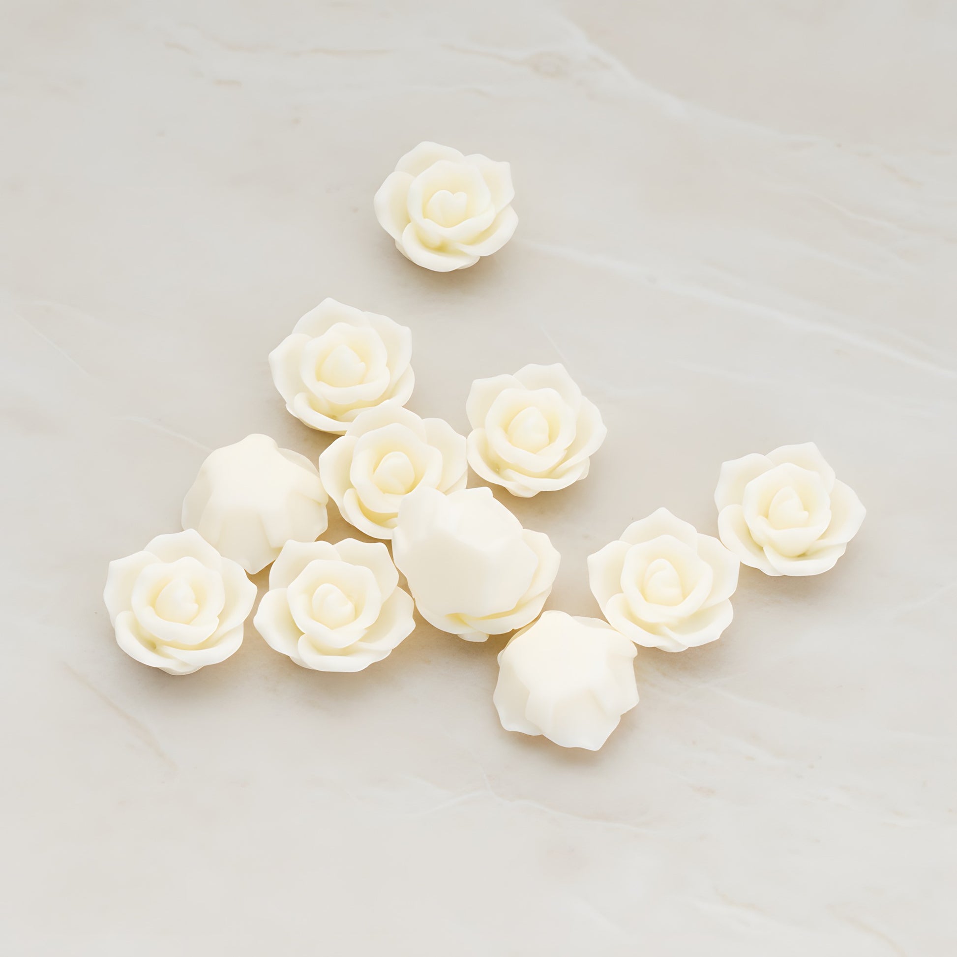 Pointed Petal Rose Flower Flat Back Cabochon, 6 Pc - Cream (CB.132)