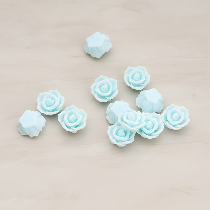 Pointed Petal Rose Flower Flat Back Cabochon, 6 Pc - Light blue (CB.132)