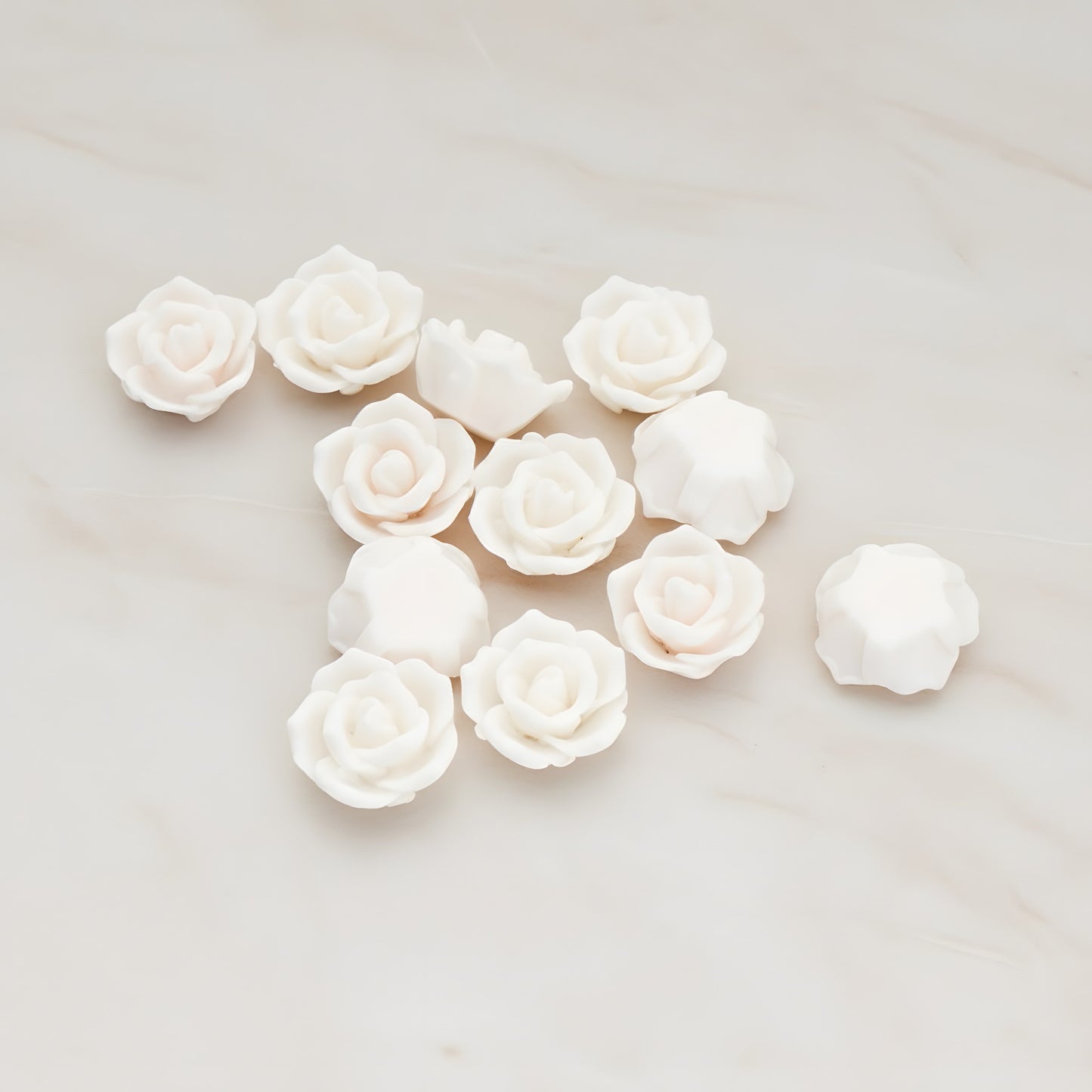 Pointed Petal Rose Flower Flat Back Cabochon, 6 Pc - Light pink (CB.132)