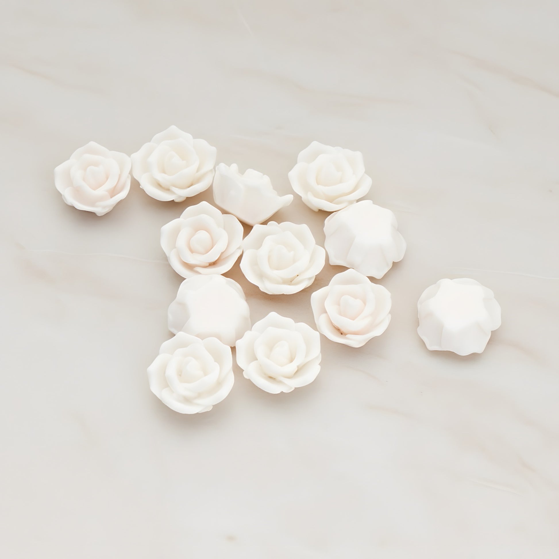 Pointed Petal Rose Flower Flat Back Cabochon, 6 Pc - Light pink (CB.132)