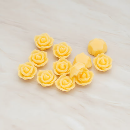 Pointed Petal Rose Flower Flat Back Cabochon, 6 Pc - Yellow (CB.132)
