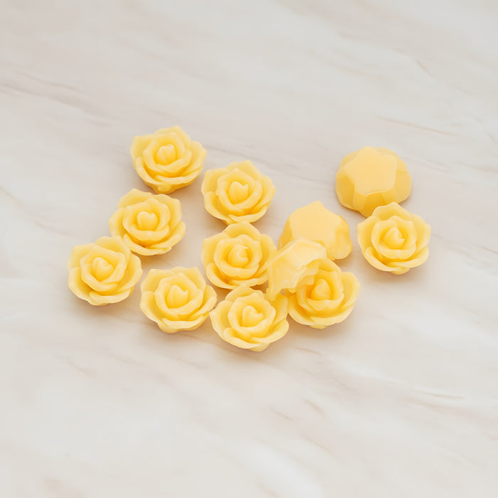 Pointed Petal Rose Flower Flat Back Cabochon, 6 Pc - Yellow (CB.132)