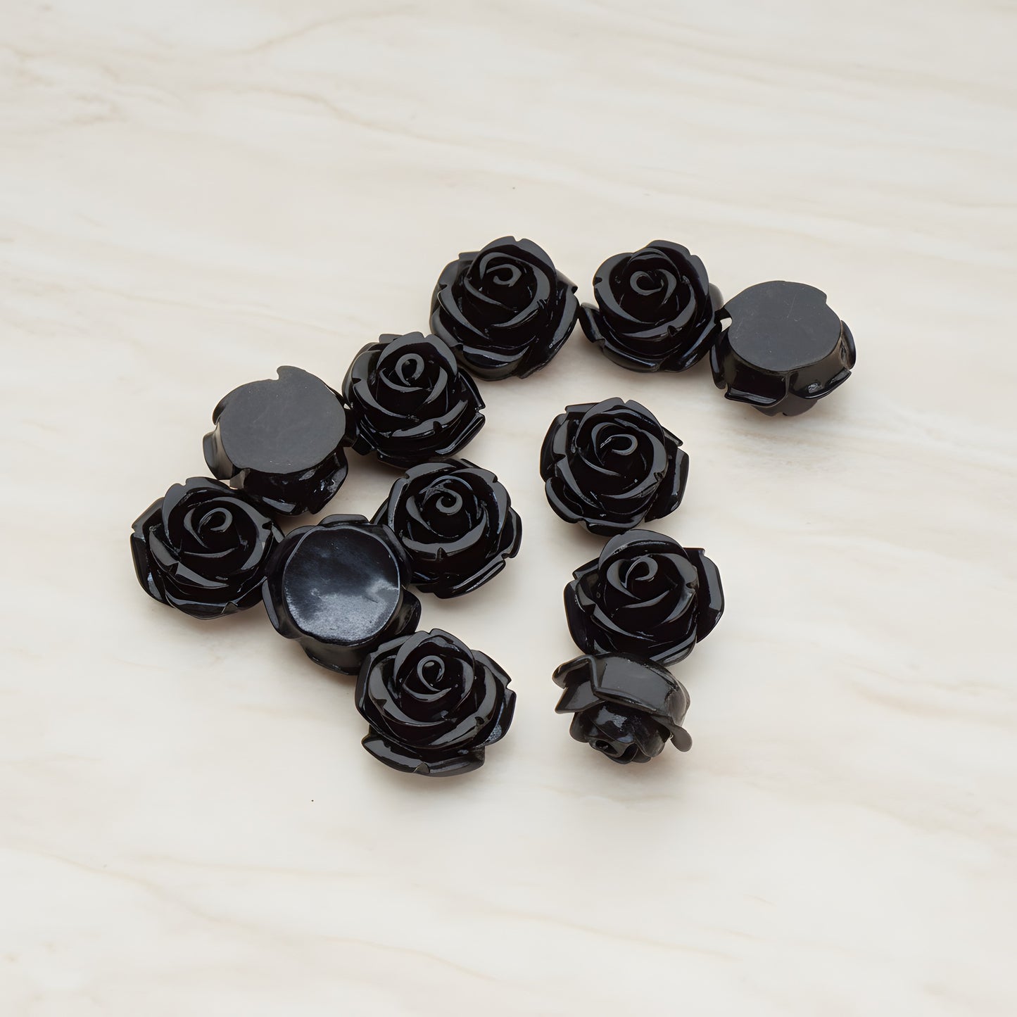 Curved Petal Rose Flower Flat Back Cabochon, 6 Pc (CB.141-01)