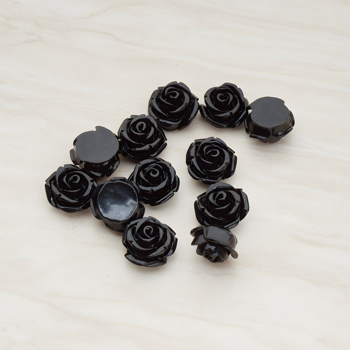 Curved Petal Rose Flower Flat Back Cabochon, 6 Pc (CB.141-01)