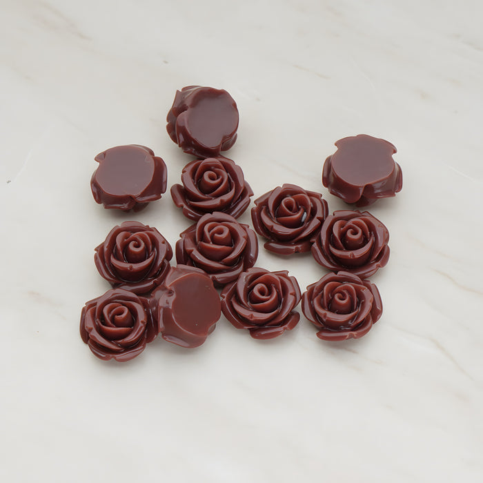 Curved Petal Rose Flower Flat Back Cabochon, 6 Pc (CB.141-01)