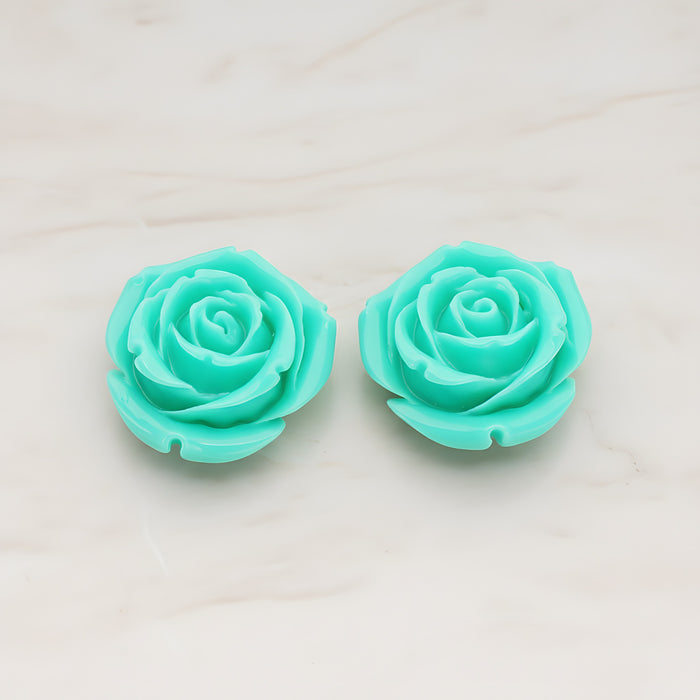 Chunky Rose Flower Flat Back Cabochon, 2 Pc (CB.152)