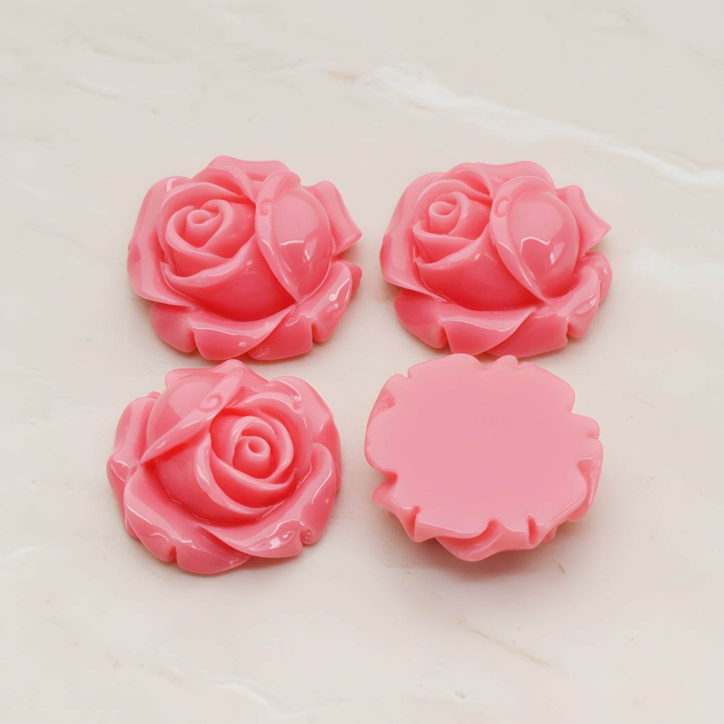 Rose Flower Flat Back Cabochon, 4 Pc (CB.176-02)