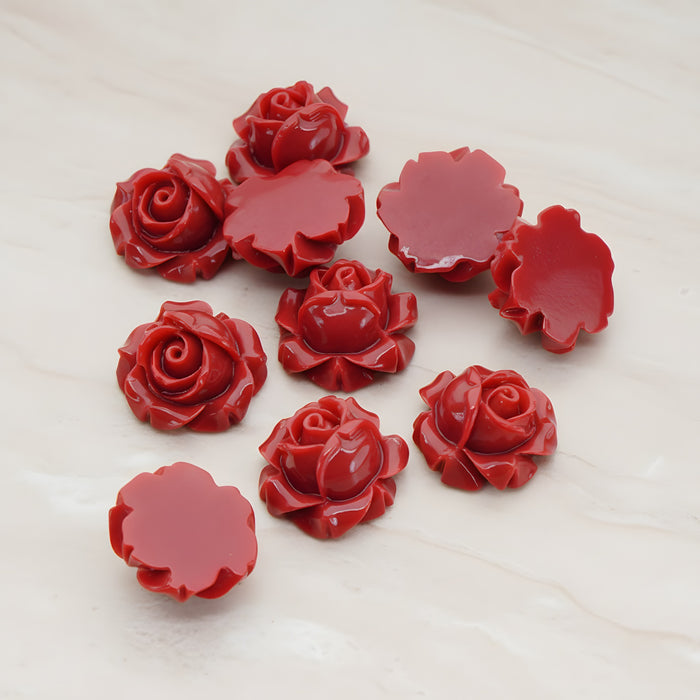 Half Rose Flower Flat Back Cabochon, 4 Pc (CB.176)