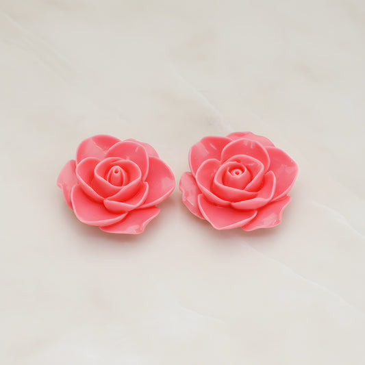 Button Rose Flower Flat Back Cabochon, 2 Pc (CB.183-03)