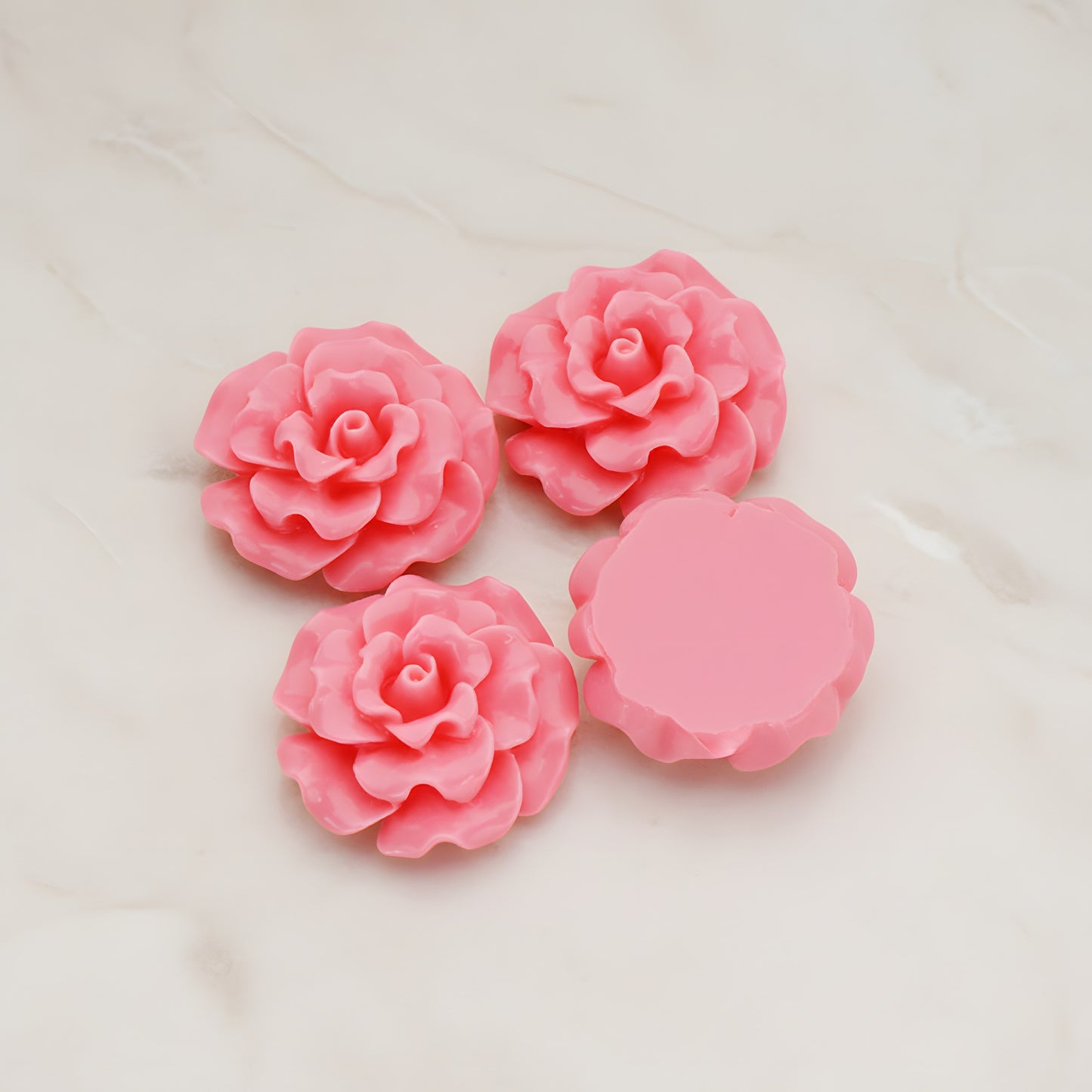 Ruffle Rose Flower Flat Back Cabochon, 4 Pc (CB.188-01)