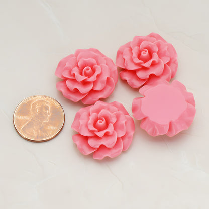 Ruffle Rose Flower Flat Back Cabochon, 4 Pc (CB.188-01)