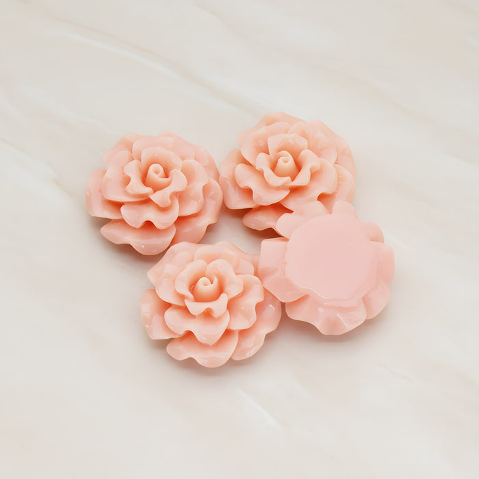 Ruffle Rose Flower Flat Back Cabochon, 4 Pc (CB.188-01)