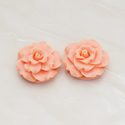 Ruffle Rose Flower Flat Back Cabochon, 2 Pc (CB.188)