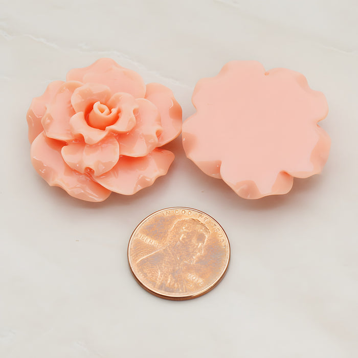 Ruffle Rose Flower Flat Back Cabochon, 2 Pc (CB.188)