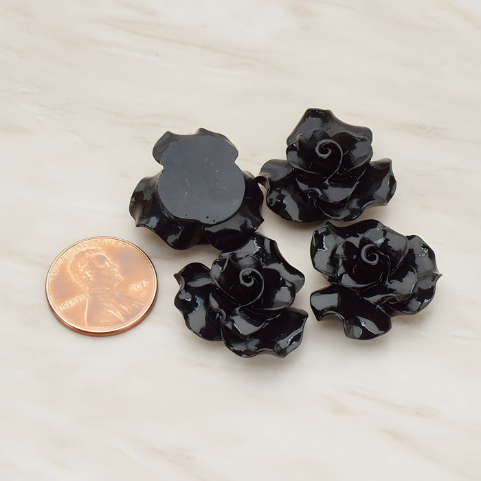 Bloom Rose Flower Flat Back Cabochon, 4 Pc (CB.191)