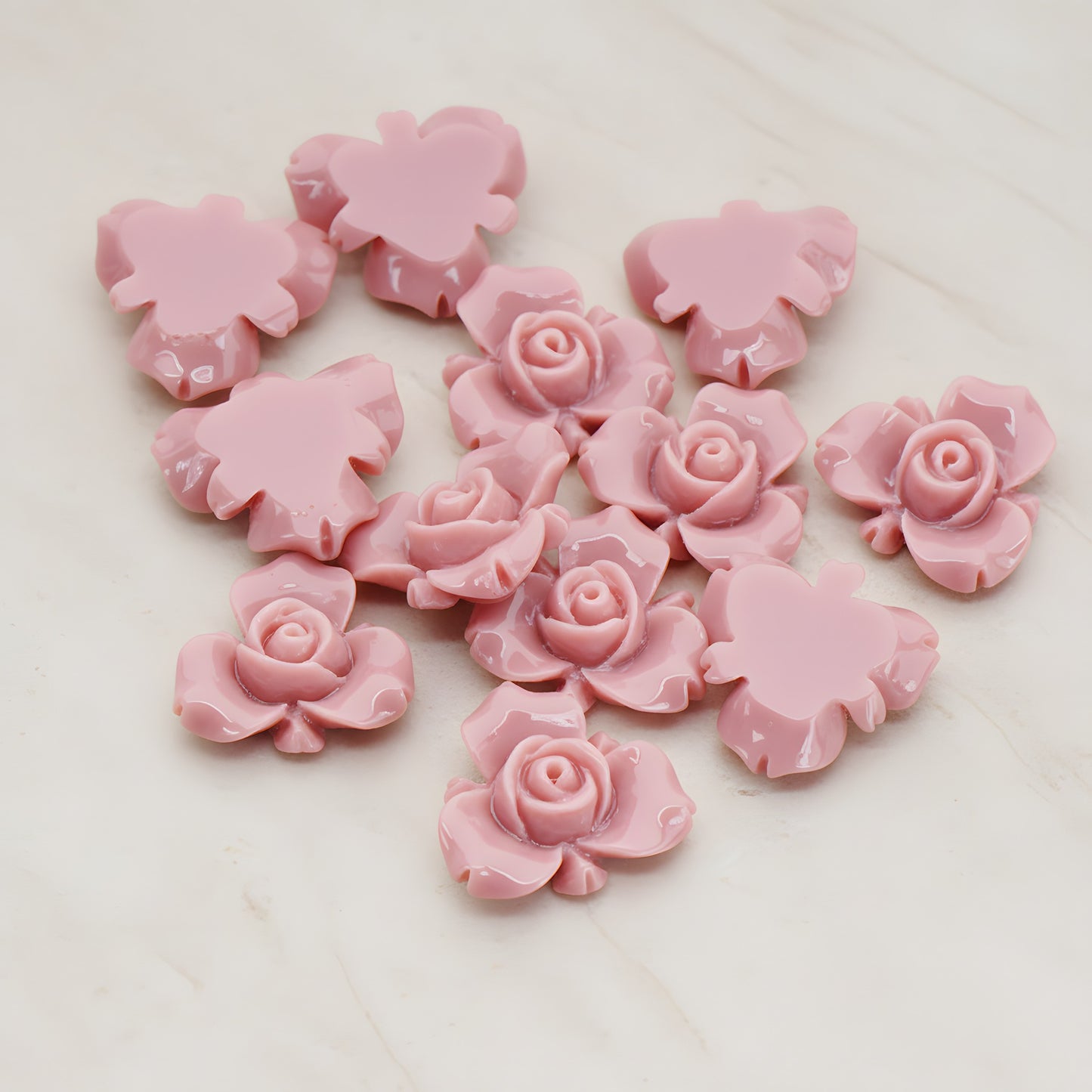 Small Rose Flower Flat Back Cabochon, 4 Pc (CB.200-02)