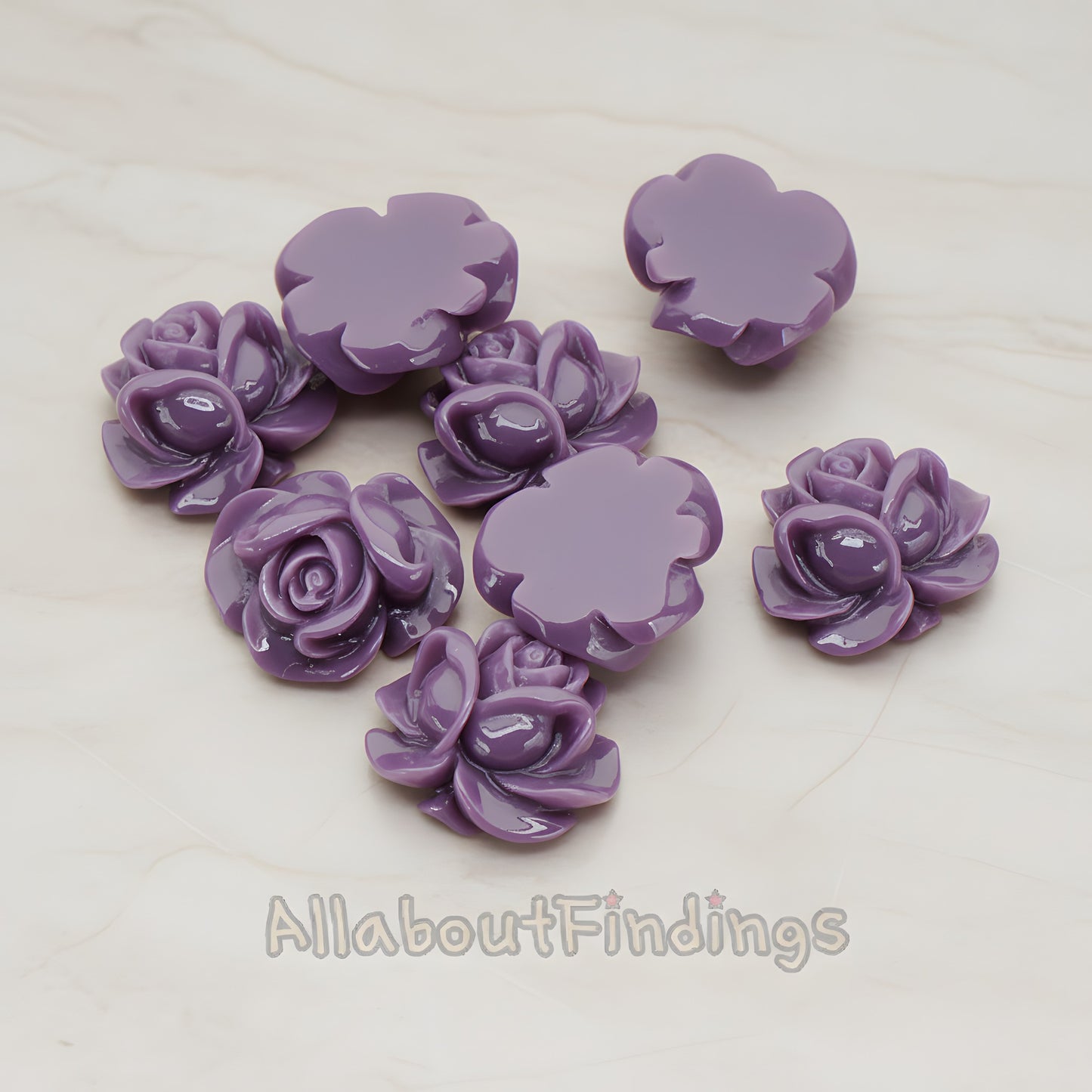 Full Bloom Rose Flower Flat Back Cabochon, 4 Pc (CB.214-01)