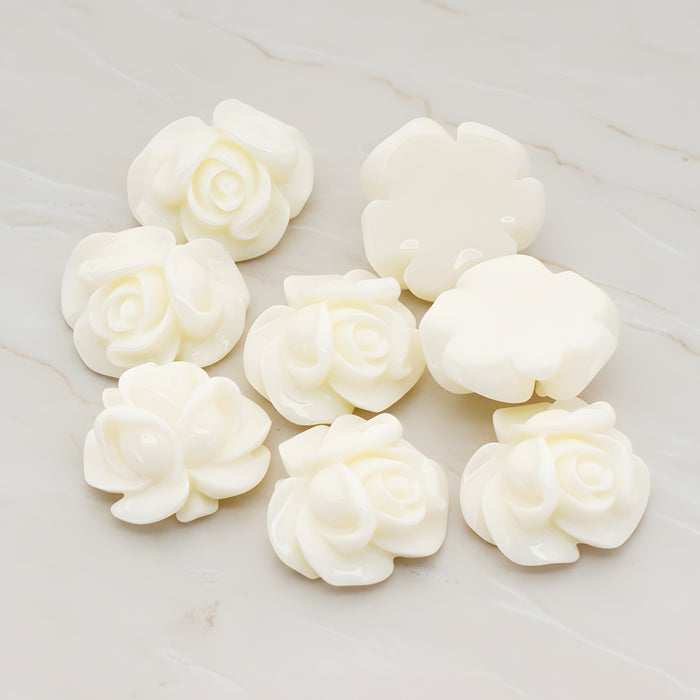 Full Bloom Rose Flower Flat Back Cabochon, 4 Pc (CB.214-01)