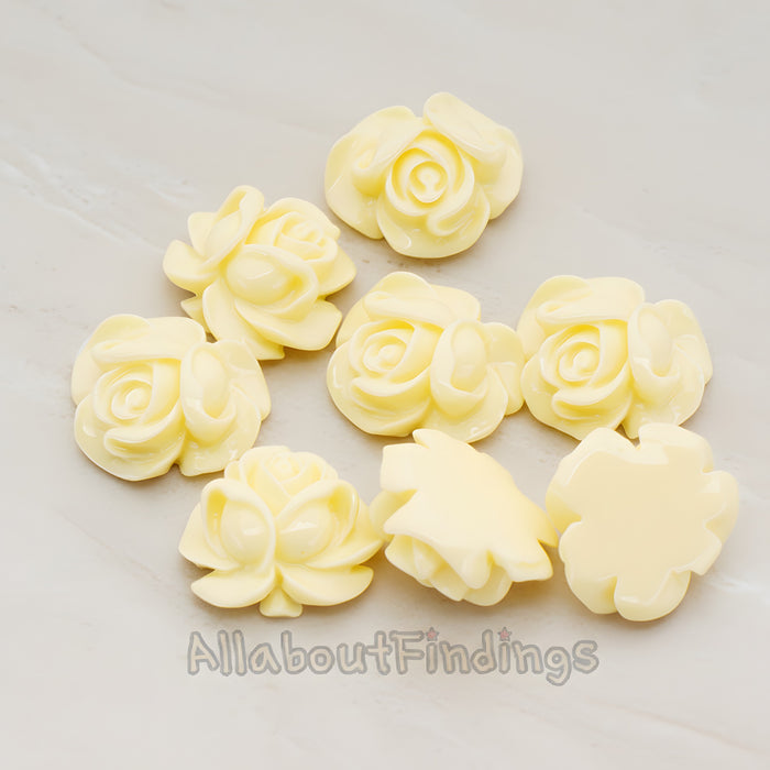 Full Bloom Rose Flower Flat Back Cabochon, 4 Pc (CB.214-01)