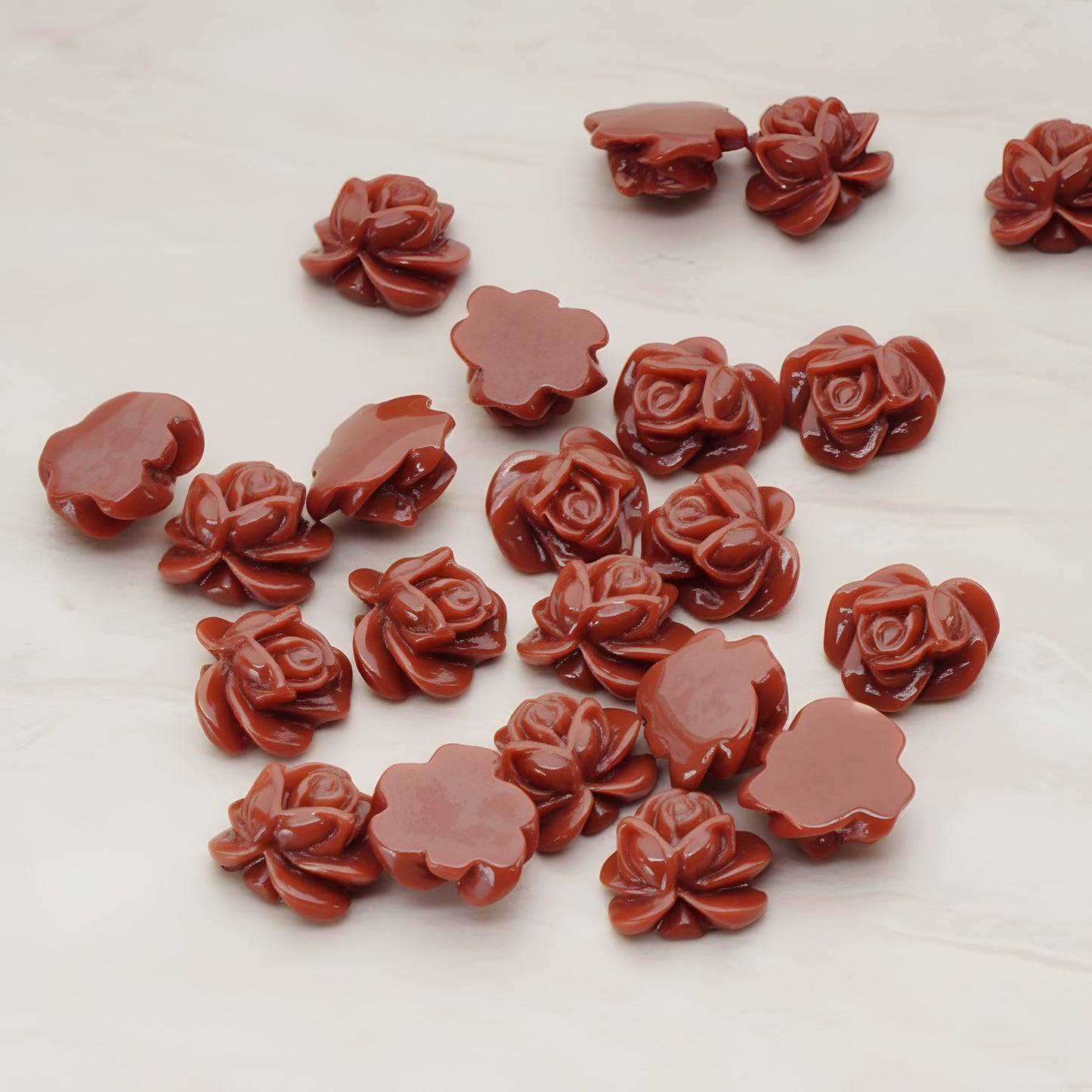 Full Bloom Rose Flower Flat Back Cabochon, 6 Pc (CB.214-02)