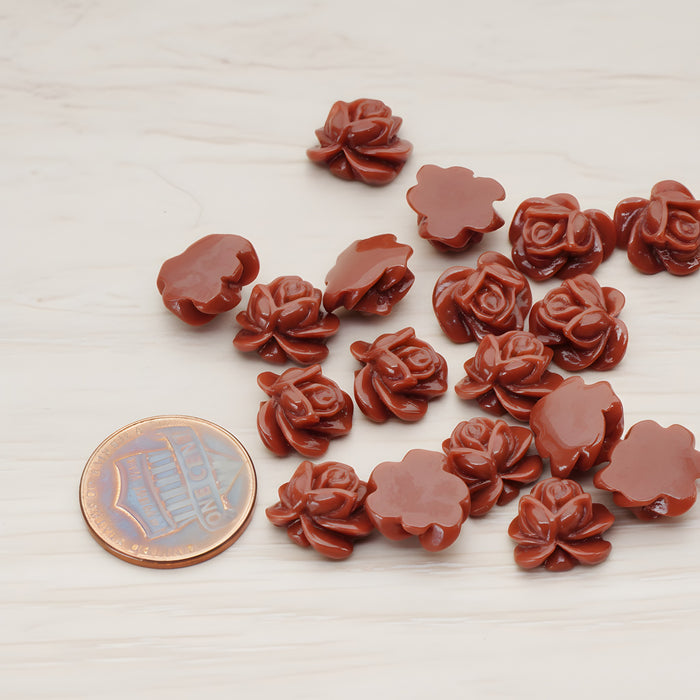 Full Bloom Rose Flower Flat Back Cabochon, 6 Pc (CB.214-02)
