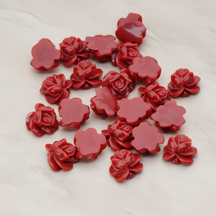 Full Bloom Rose Flower Flat Back Cabochon, 6 Pc (CB.214-02)