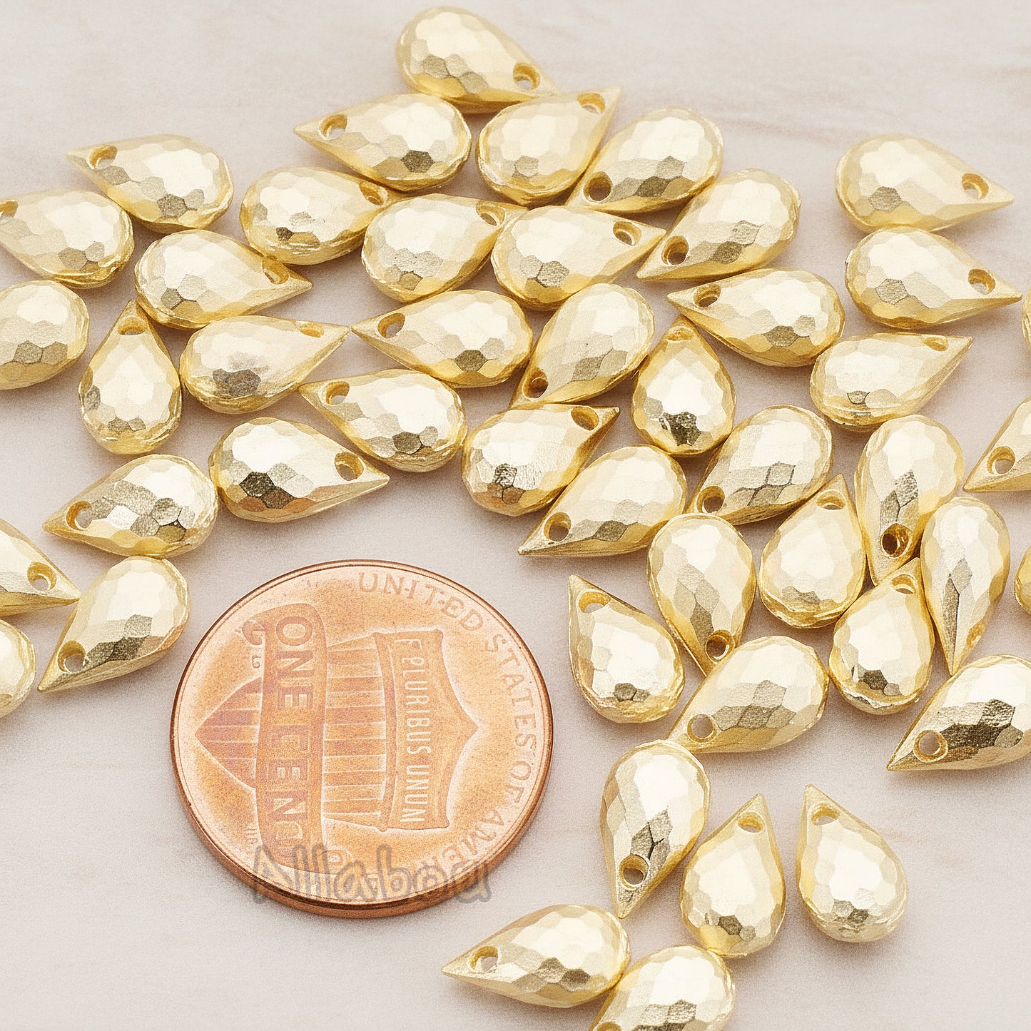 Faceted Teardrop Metal Bead, 10 Pc - detail view 1 (BD.008)