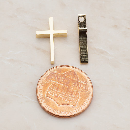 Glossy Gold Plated Cross Metal Bead Pendant, 2 Pc (BD.016-04)