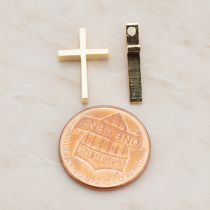 Glossy Gold Plated Cross Metal Bead Pendant, 2 Pc (BD.016-04)