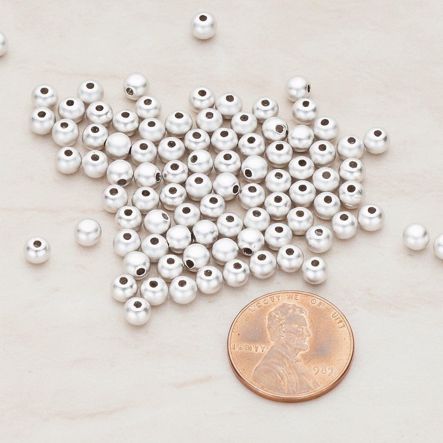 Matte Original Rhodium Plated 4mm Small Ball Metal Bead, 20 Pc (BD.023)
