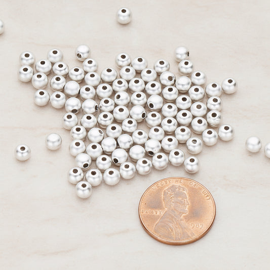 Matte Original Rhodium Plated 4mm Small Ball Metal Bead, 20 Pc (BD.023)