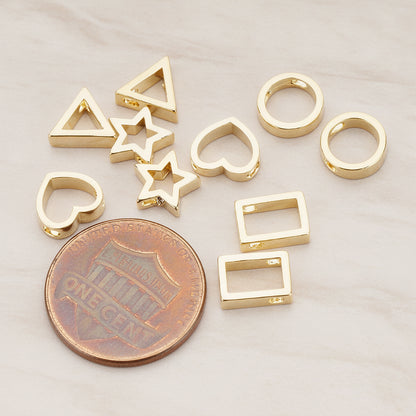 Rectangle or Heart or Star or Circle Metal Bead, 2 Pc (BD.030)