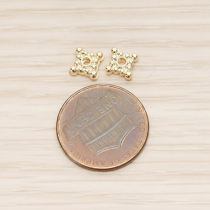 Dotted Mini Square Metal Bead Caps Spacer, 6 Pc - detail view 1 (BD.046)