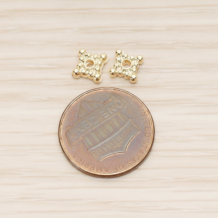 Dotted Mini Square Metal Bead Caps Spacer, 6 Pc - detail view 1 (BD.046)