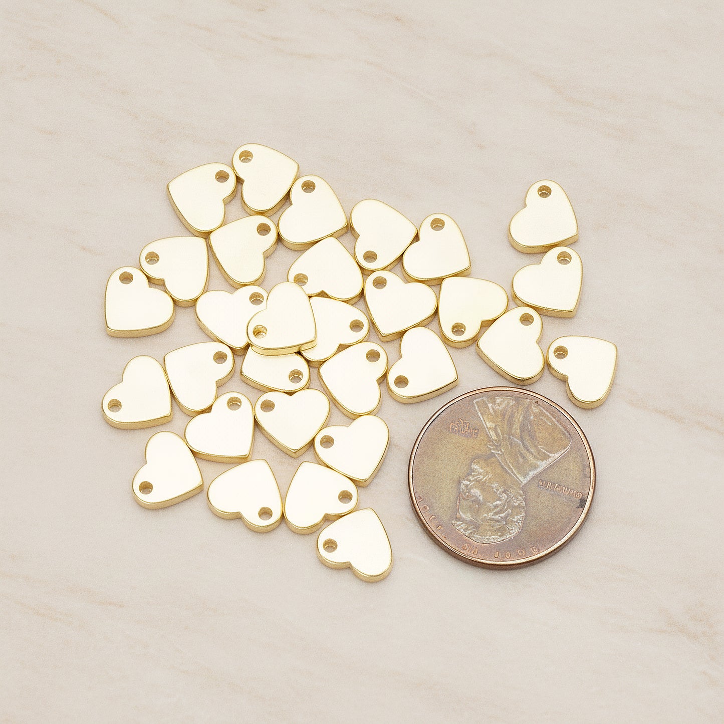 Flattened 7mm Heart Metal Bead Charm Pendant, 4 Pc - detail view 1 (BD.052)
