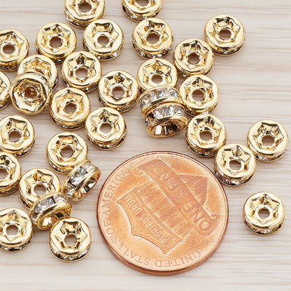 Cubic Zirconia Setting Rhinestone Rondelle Metal Bead, 8 Pc - detail view 1 (BD.921)