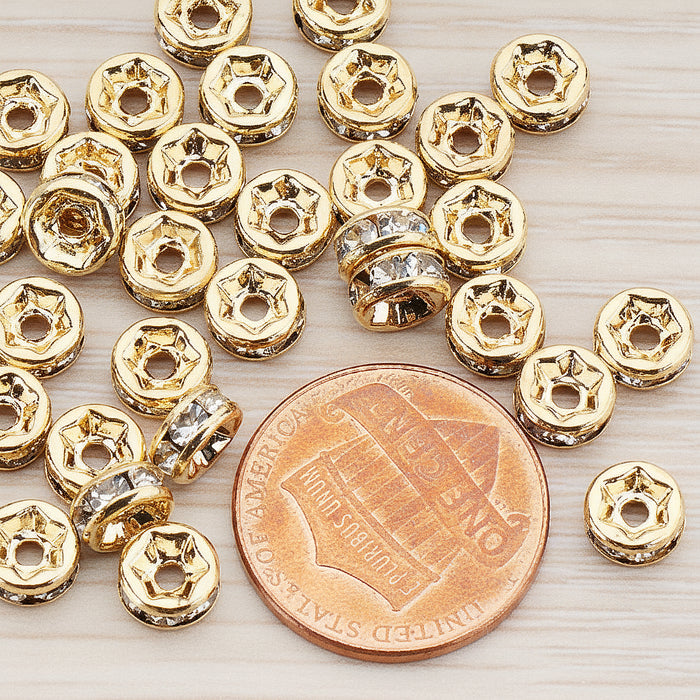 Cubic Zirconia Setting Rhinestone Rondelle Metal Bead, 8 Pc - detail view 1 (BD.921)
