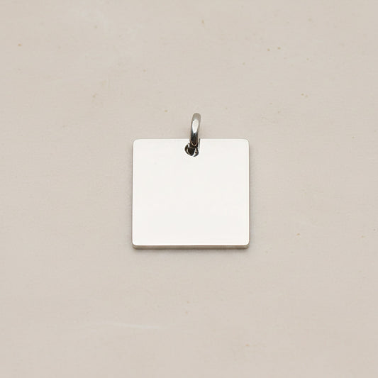 Square Surgical Steel 16mm Pendant, 2 Pc - Silver NO ENGRAVING (SG.005)