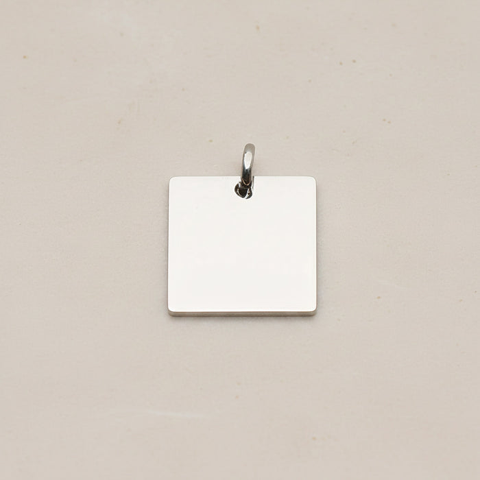 Square Surgical Steel 16mm Pendant, 2 Pc - Silver NO ENGRAVING (SG.005)