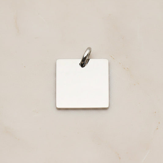 Square Surgical Steel 12mm Pendant, 2 Pc - Silver NO ENGRAVING (SG.003)
