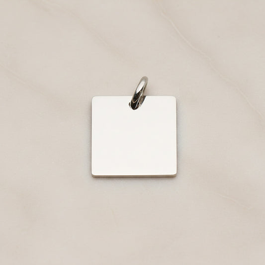 Square Surgical Steel 14mm Pendant, 2 Pc - Silver NO ENGRAVING (SG.004)