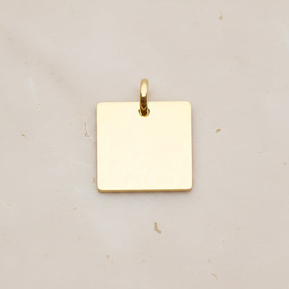 Square Surgical Steel 12mm Pendant, 2 Pc - Gold NO ENGRAVING (SG.003)